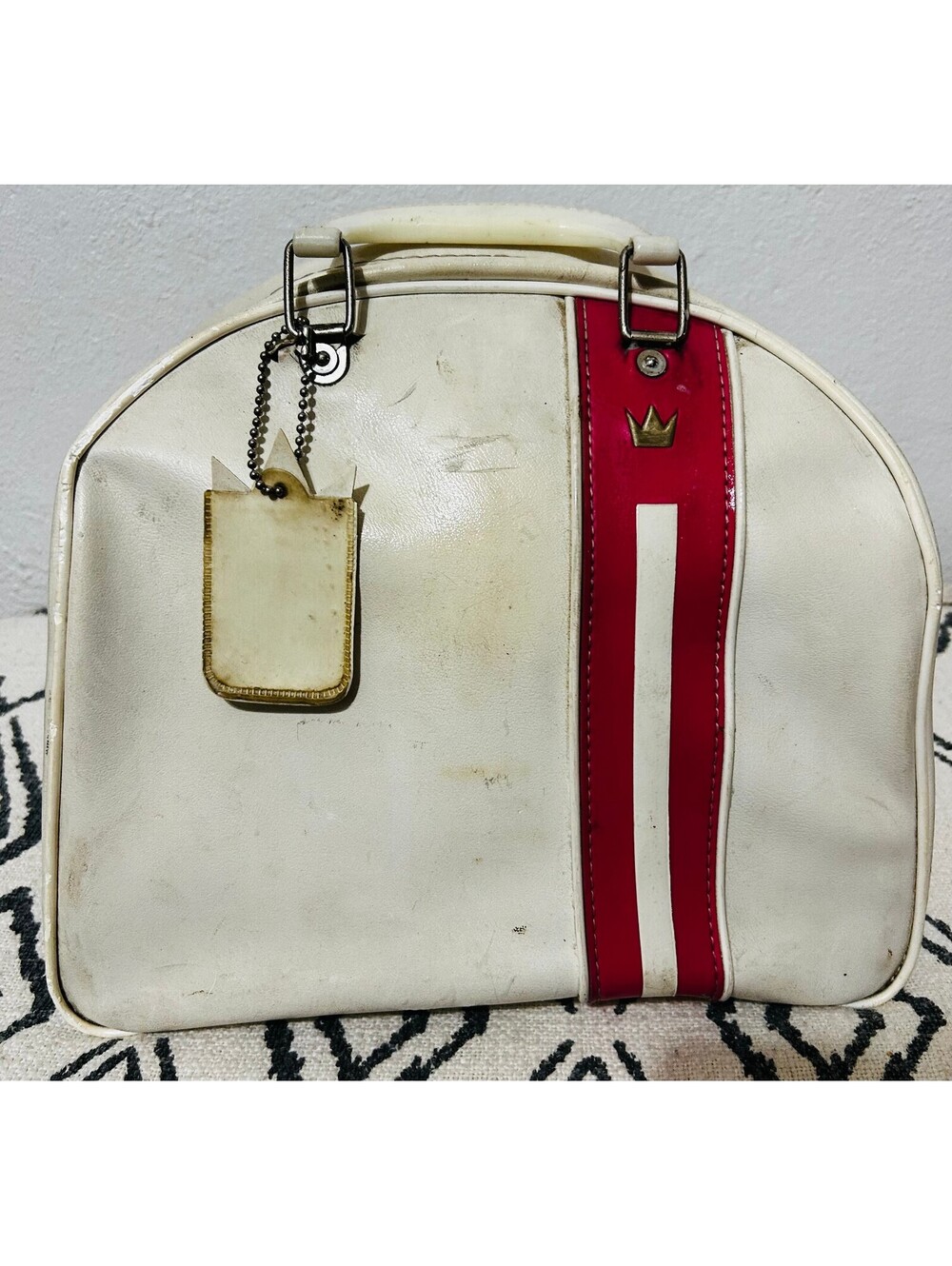 VTG 70s Crown Vinyl Bowling Bag Red Stripe Crown Tag Columbia 300 Ball Set